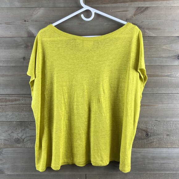 Rachel Zoe Womens Shirt Cap Sleeve Round Neck Linen Mustard Yellow Size XL - Picture 4 of 6